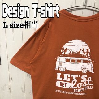 海外輸入 バックプリント tシャツ 車 オレンジ Lサイズ相当 半袖 古着(Tシャツ/カットソー(半袖/袖なし))