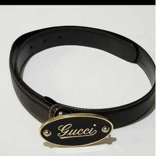 グッチ(Gucci)のGUCCI ブラック レザー オーバル ロゴ ベルト グッチ(ベルト)