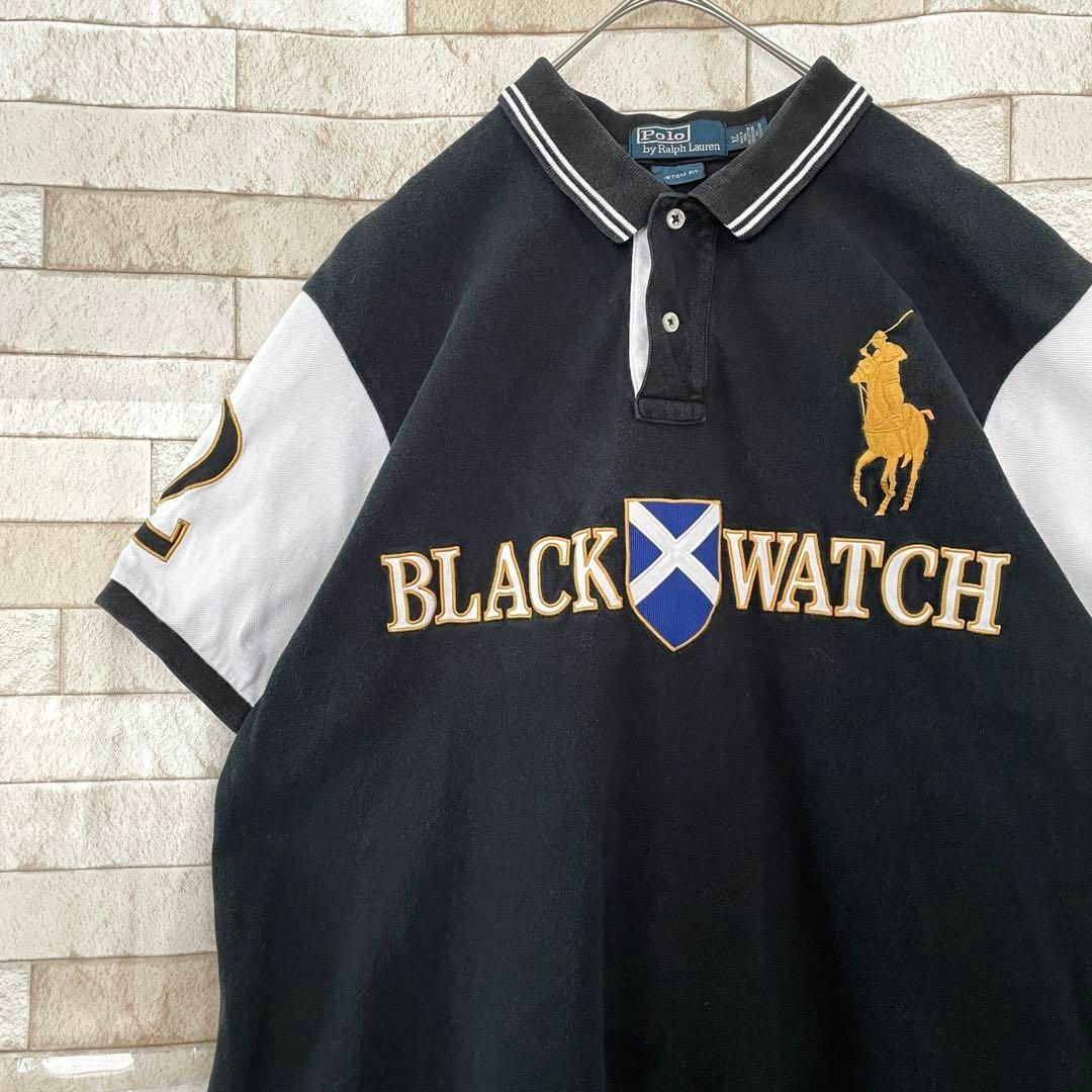 POLO RALPH LAUREN(ポロラルフローレン)のラルフローレン ポロシャツ 半袖 刺繍 BLACK WATCH 黒 白 XL メンズのトップス(ポロシャツ)の商品写真