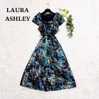 ローラアシュレイ(LAURA ASHLEY)の極美品 希少サイズ ローラアシュレイ シルキーワンピース 総柄 花柄 XL(ロングワンピース/マキシワンピース)