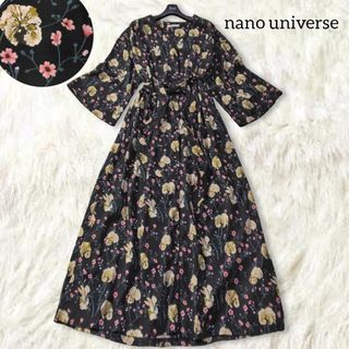 ナノユニバース(nano・universe)のナノユニバース ✿ 花柄 ロングワンピース ブラック フラワー ベルト 春夏(ロングワンピース/マキシワンピース)