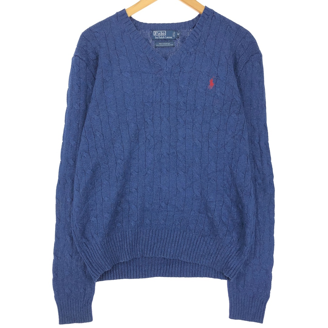 Ralph Lauren(ラルフローレン)の古着 ラルフローレン Ralph Lauren POLO by Ralph Lauren ケーブル編み Vネック シルクニットセーター メンズM /eaa399432 メンズのトップス(ニット/セーター)の商品写真