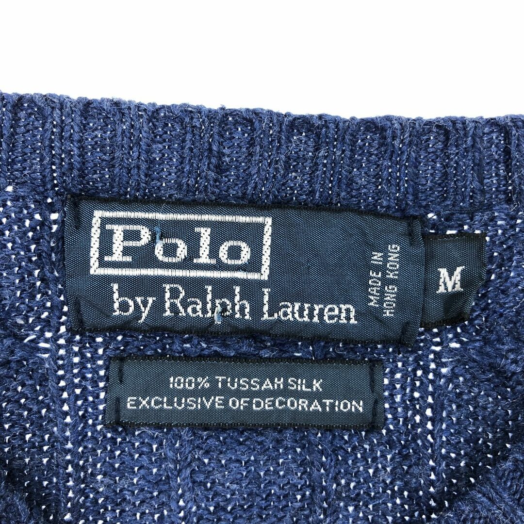 Ralph Lauren(ラルフローレン)の古着 ラルフローレン Ralph Lauren POLO by Ralph Lauren ケーブル編み Vネック シルクニットセーター メンズM /eaa399432 メンズのトップス(ニット/セーター)の商品写真