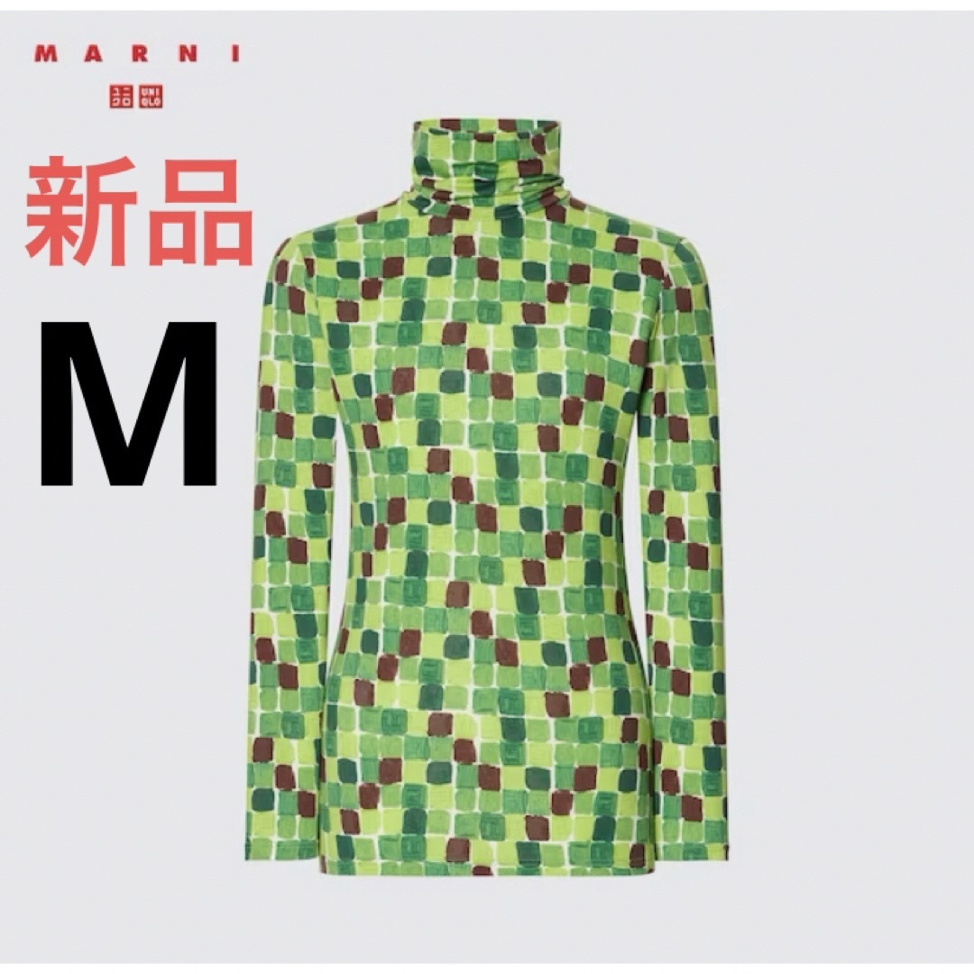 UNIQLO(ユニクロ)の新品　ユニクロ　マルニ　ヒートテックタートルネックT（長袖）Mサイズ　グリーン レディースのトップス(Tシャツ(長袖/七分))の商品写真