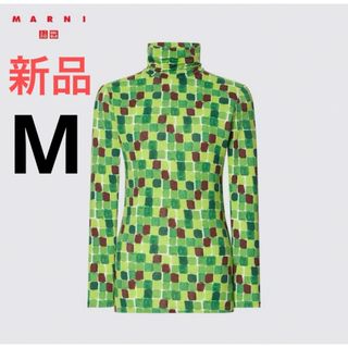 ユニクロ(UNIQLO)の新品　ユニクロ　マルニ　ヒートテックタートルネックT（長袖）Mサイズ　グリーン(Tシャツ(長袖/七分))