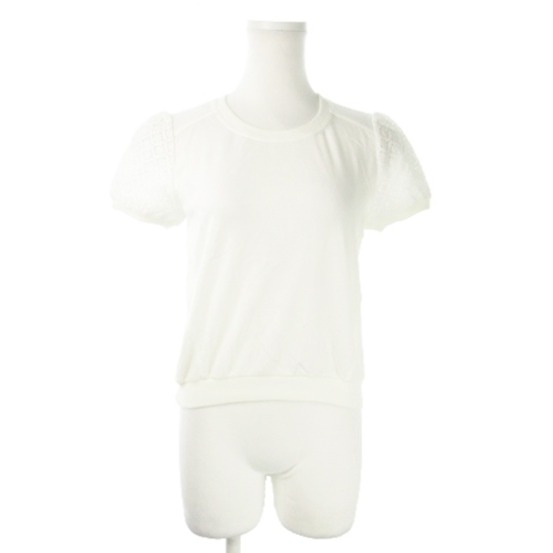 UNTITLED(アンタイトル)のアンタイトル カットソー 半袖 ショート丈 ストレッチ レース 裾リブ 1 白 レディースのトップス(カットソー(半袖/袖なし))の商品写真