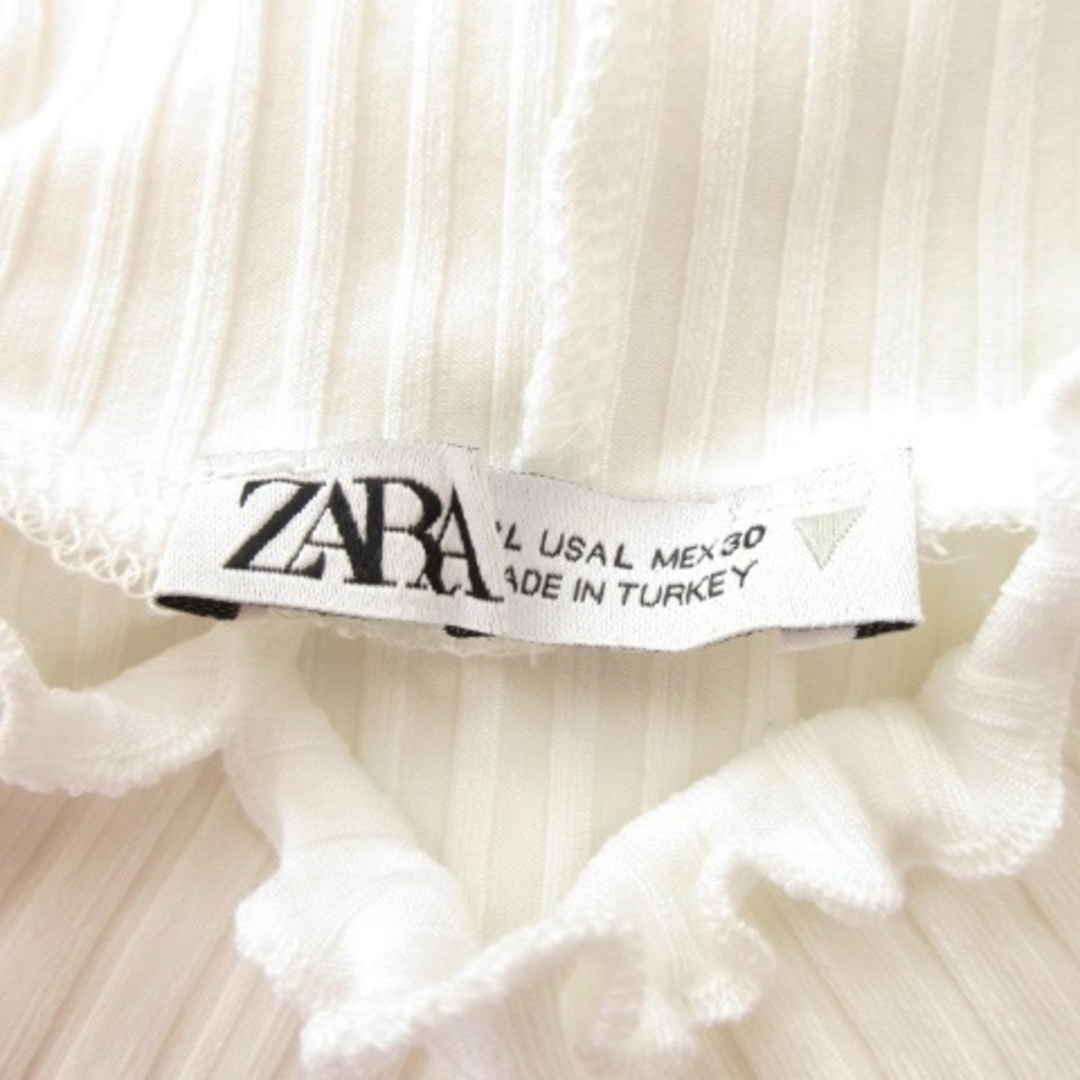 ZARA(ザラ)のザラ カットソー リブ ハイネック ノースリーブ ストレッチ フリル L 白 レディースのトップス(カットソー(半袖/袖なし))の商品写真