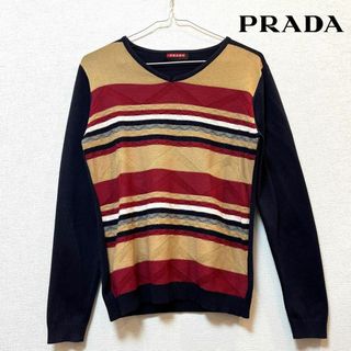 プラダ(PRADA)のPRADA(プラダ) ボーダー柄 幾何学模様ニットセーター ネイビー イタリア製(ニット/セーター)