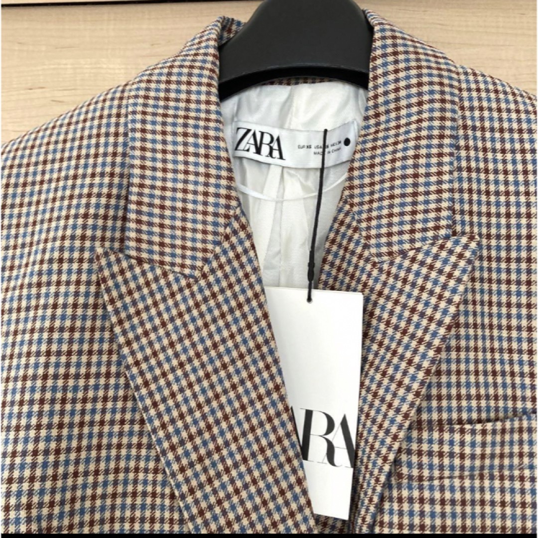 ZARA(ザラ)の新品 ZARA リネン ブレンド チェック ブレザー レディースのジャケット/アウター(テーラードジャケット)の商品写真