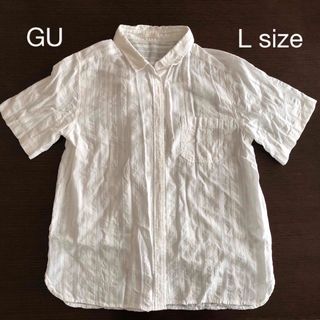 ジーユー(GU)のGU 白 コットン 半袖 ブラウス Ｌ(シャツ/ブラウス(半袖/袖なし))