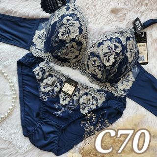 №574【C70】ダマスクブルームエンブロイダリー育乳脇高ブラジャー&ショーツ(ブラ&ショーツセット)