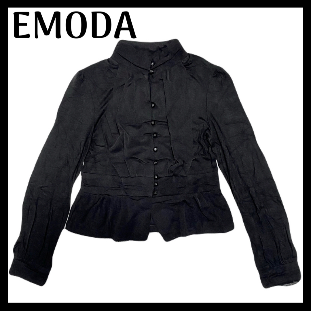 EMODA(エモダ)のEMODA レース ペプラム ブラウス TOPS カーディガン Black レディースのトップス(シャツ/ブラウス(長袖/七分))の商品写真