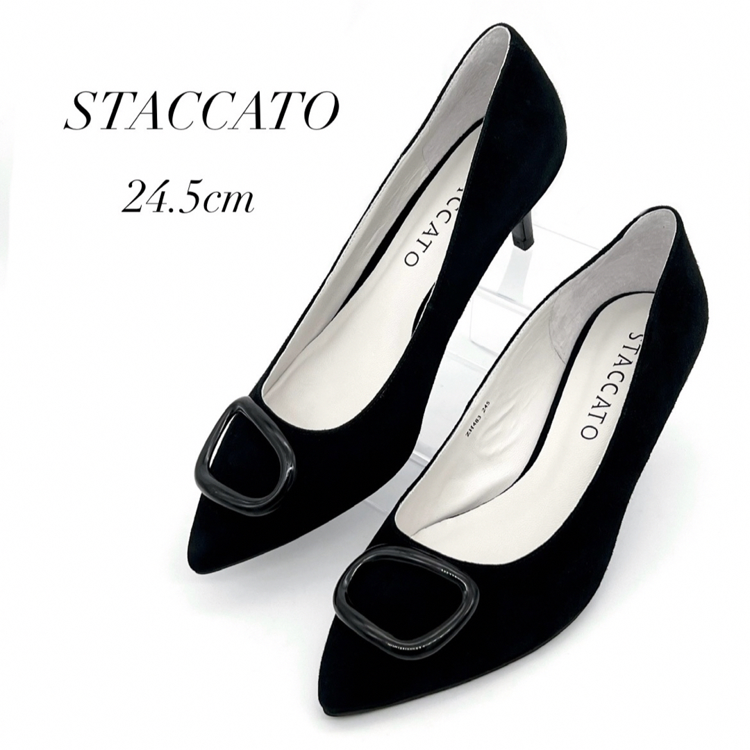 STACCATO(スタッカート)の✨極美品✨ スタッカート 24.5cm パンプス ブラック バックル スエード レディースの靴/シューズ(ハイヒール/パンプス)の商品写真