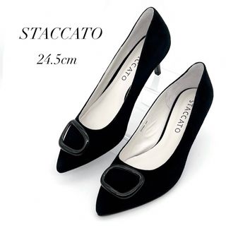 スタッカート(STACCATO)の✨極美品✨ スタッカート 24.5cm パンプス ブラック バックル スエード(ハイヒール/パンプス)