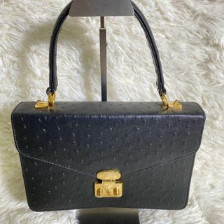 オーストリッチ(OSTRICH)の美品　オーストリッチ　ハンドバッグ　ショルダーバッグ　2way 黒　金具(ハンドバッグ)