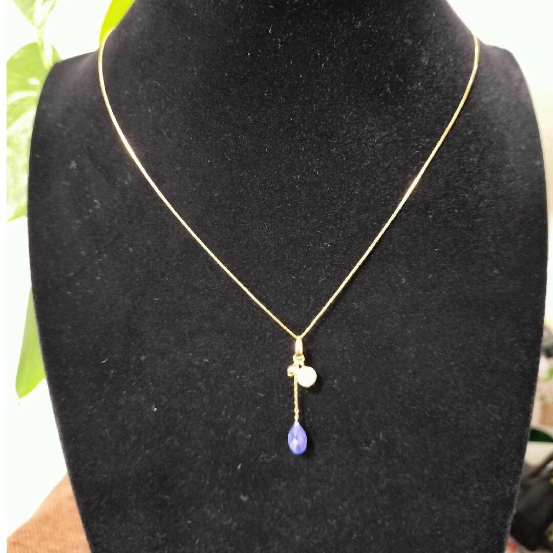 K18 ネックレス アジャスター付き 真珠、ミラーボール、色石 レディースのアクセサリー(ネックレス)の商品写真
