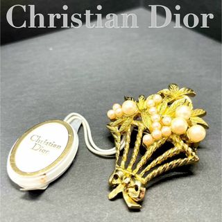 クリスチャンディオール(Christian Dior)の美品　ディオール　h2 ビンテージ　ブローチ　ゴールド　パール　リーフ　リボン(ブローチ/コサージュ)