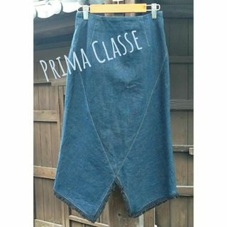 PRIMA CLASSE - デニムスカート ストレッチ フリンジ 前後切り替 スリット  マーメイド 日本製