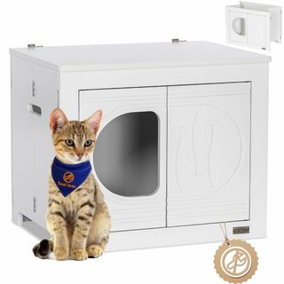 【色: ホワイト】PETSFIT トイレ収納ラック 猫家具 猫用トイレ収納カバー(猫)