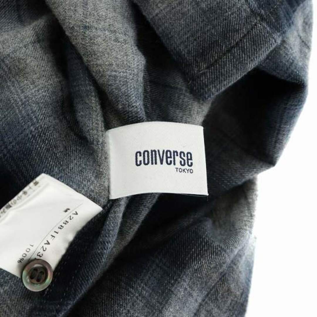 CONVERSE(コンバース)のコンバース ノーカラーワンピース チェック柄 リボン ミドル 青 ブルー 黒 レディースのワンピース(ひざ丈ワンピース)の商品写真