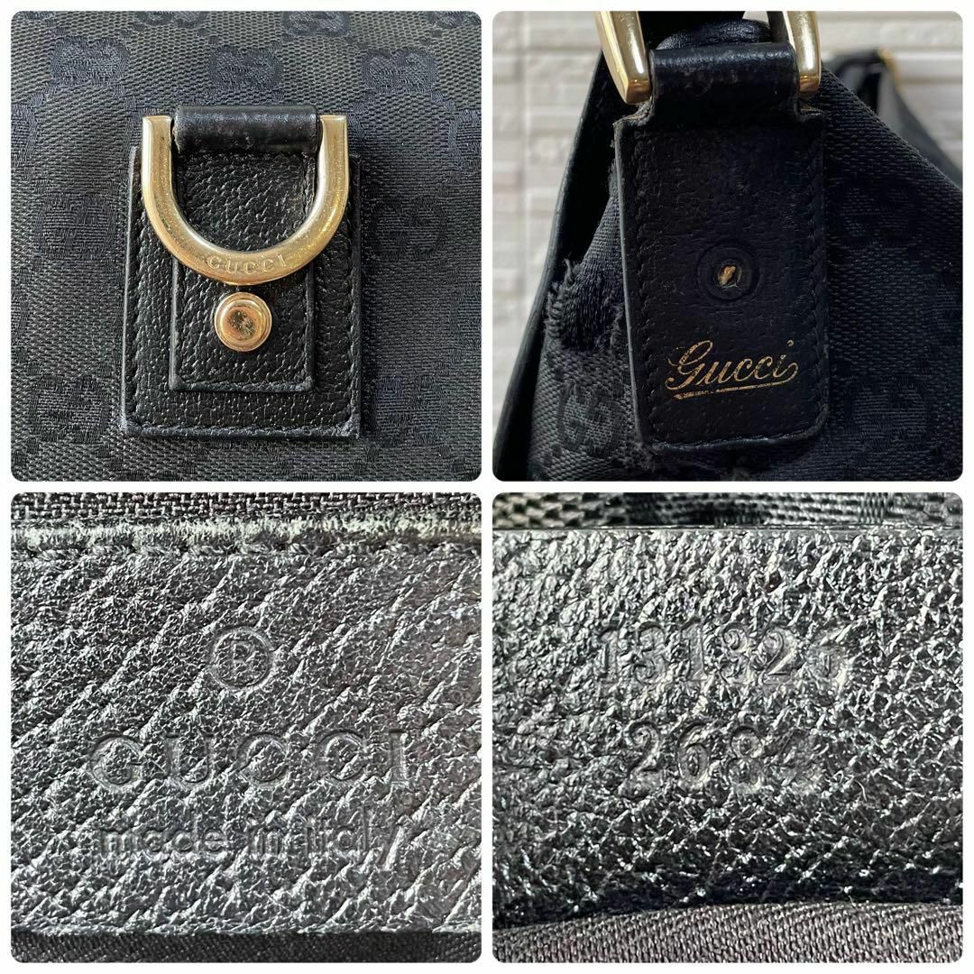 Gucci(グッチ)のグッチ キャンバス×レザー GG ショルダー バッグ ゴールド金具 ブラック メンズのバッグ(ショルダーバッグ)の商品写真