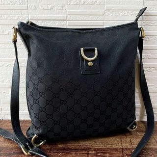 グッチ(Gucci)のグッチ キャンバス×レザー GG ショルダー バッグ ゴールド金具 ブラック(ショルダーバッグ)