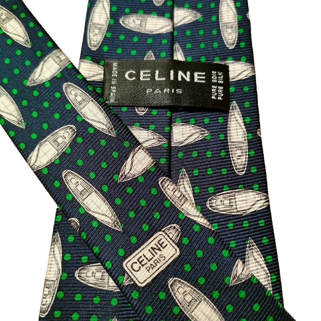 celine(セリーヌ)の【CELINE】　セリーヌ　ネイビー系　総柄　スペイン製 メンズのファッション小物(ネクタイ)の商品写真