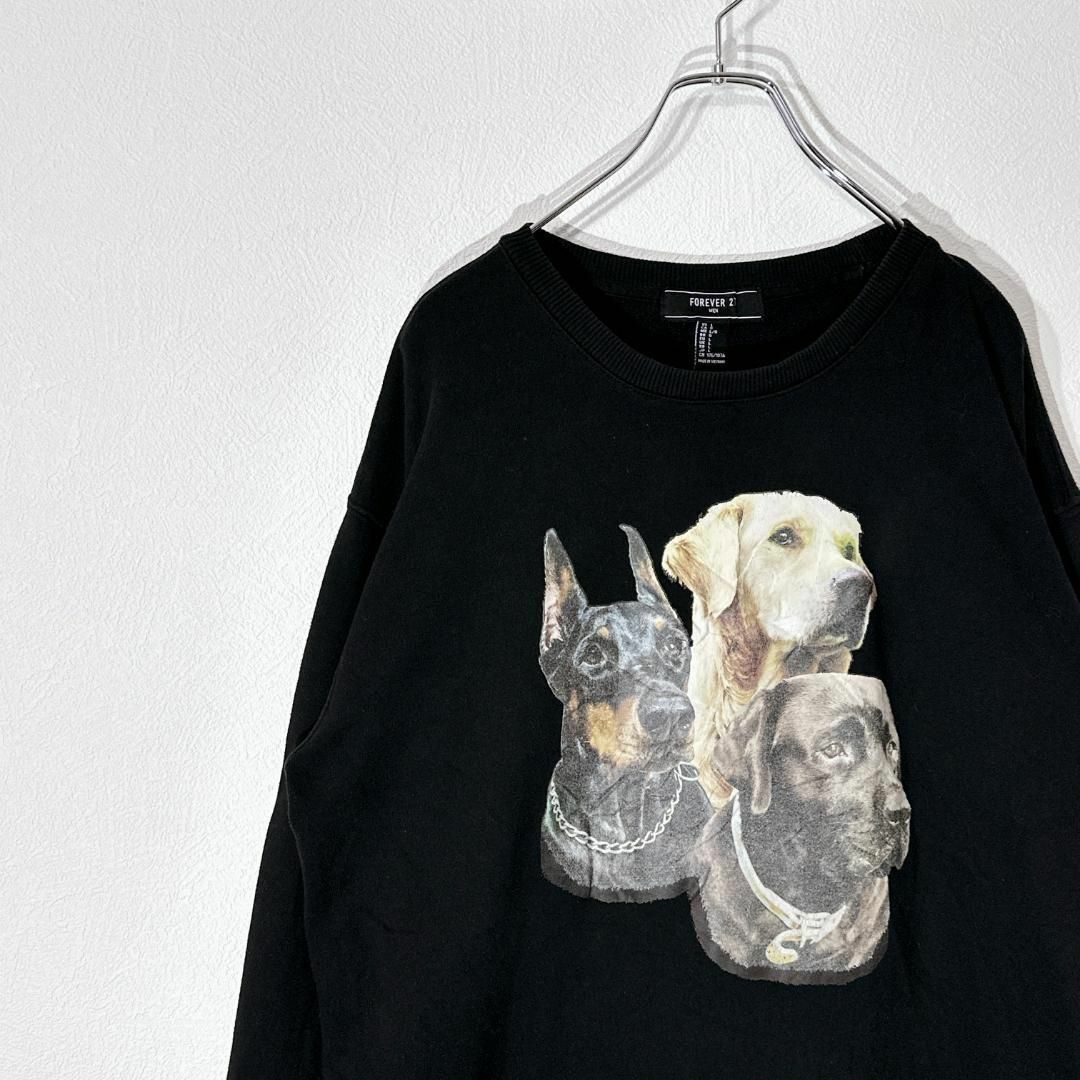 フォーエバー FOREVER 21 スウェット トレーナー US製 L 黒  犬 メンズのトップス(スウェット)の商品写真