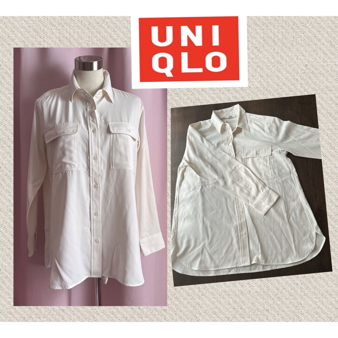 UNIQLO(ユニクロ)の【UNIQLO ユニクロ】長袖シャツ ブラウス トップス ホワイト  レディースのトップス(シャツ/ブラウス(長袖/七分))の商品写真