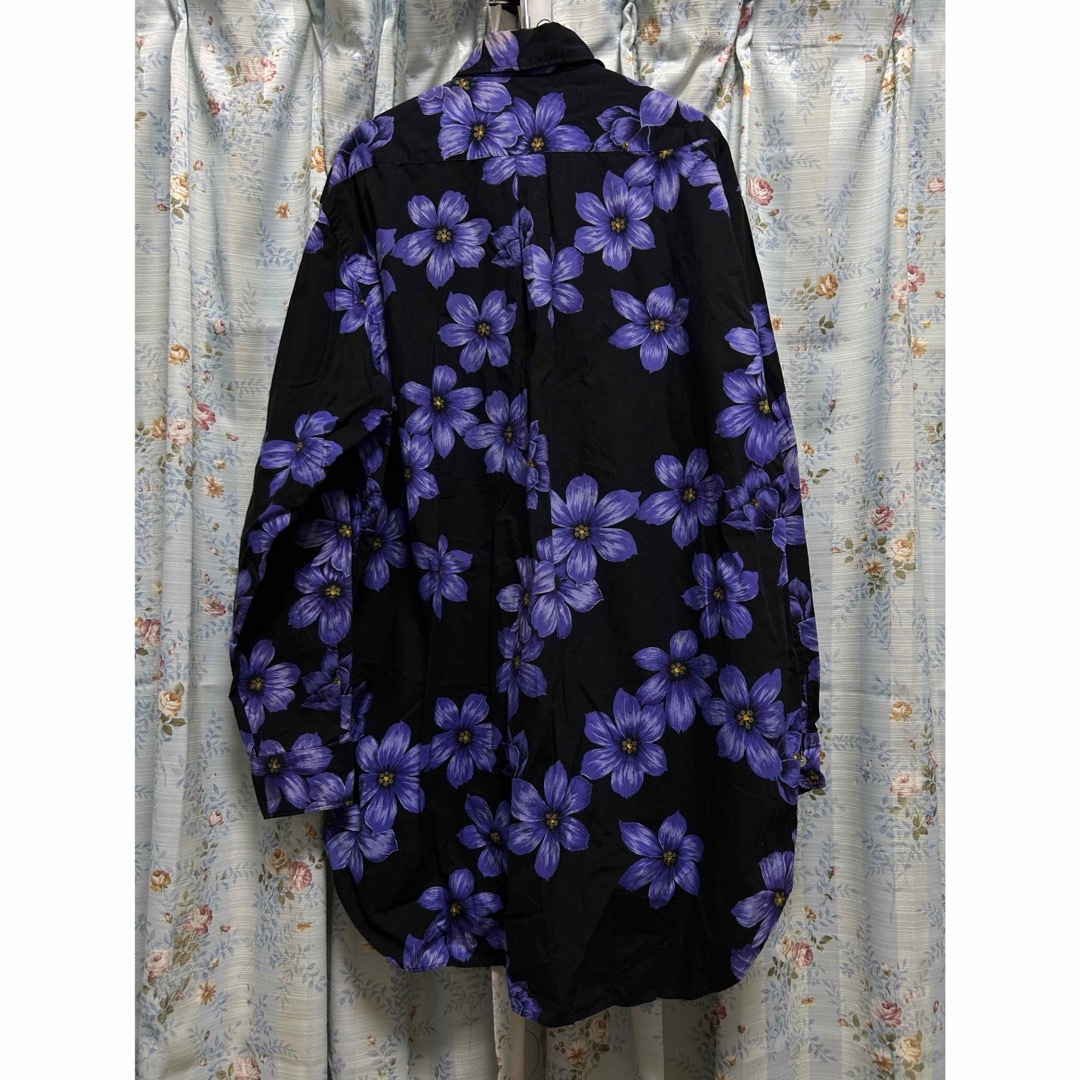 ヨウジヤマモト  紫黒   花柄サフランシャツ
