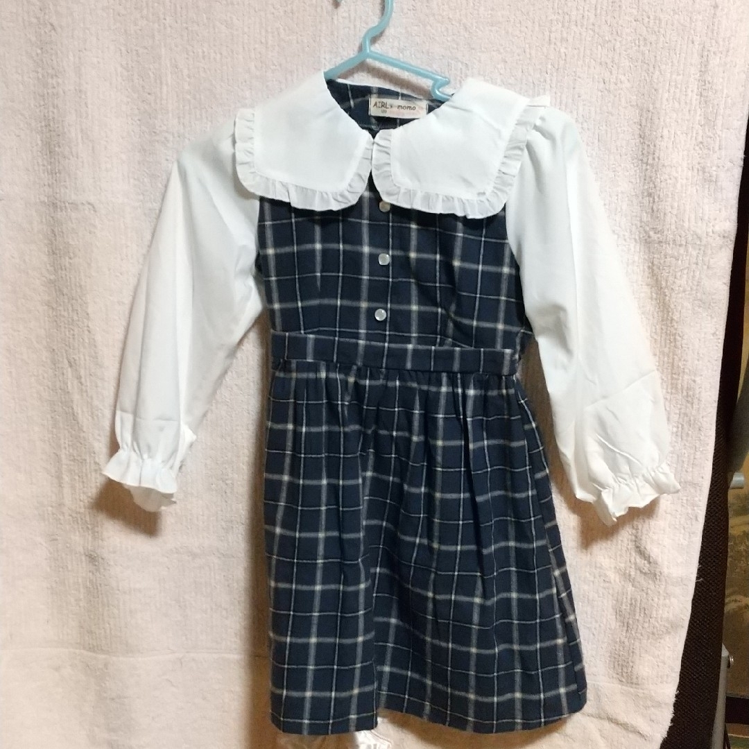 ブルーチェックワンピース  120㎝ キッズ/ベビー/マタニティのキッズ服女の子用(90cm~)(ワンピース)の商品写真