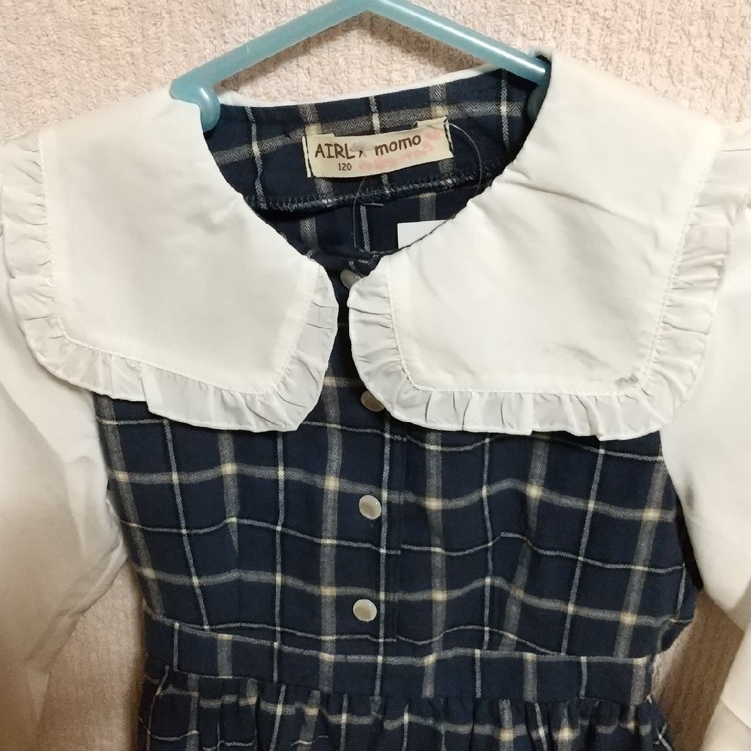 ブルーチェックワンピース  120㎝ キッズ/ベビー/マタニティのキッズ服女の子用(90cm~)(ワンピース)の商品写真