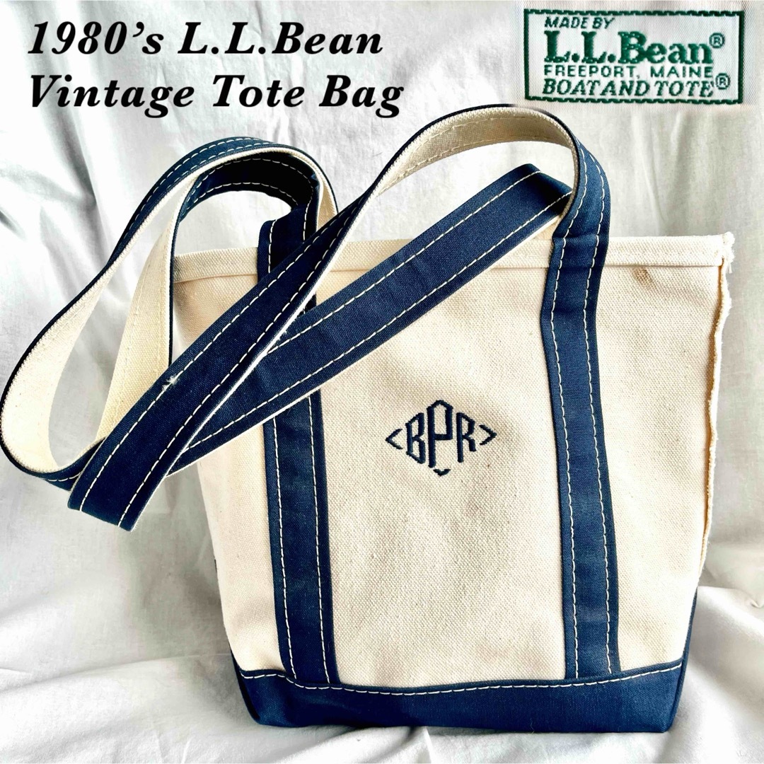1980’s llbean 紺×白　ヴィンテージ トートバッグ　llビーン