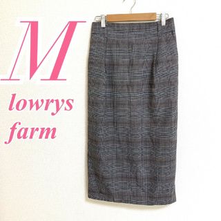 ローリーズファーム(LOWRYS FARM)のローリーズファーム　タイトスカート　M　グレー　ブラウン　チェック　スリット(ロングスカート)