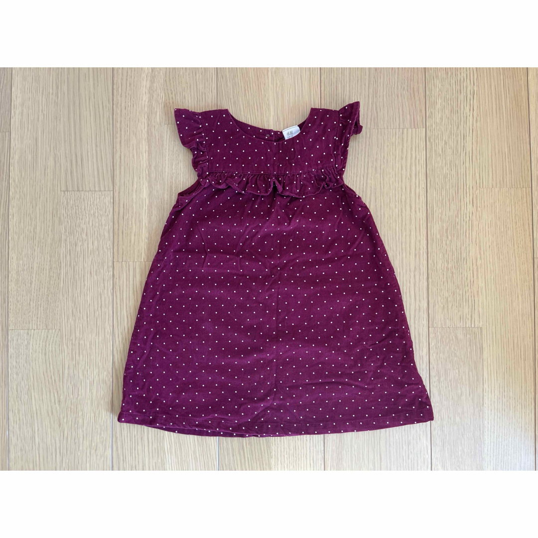 H&M(エイチアンドエム)のH&M  ワンピース　ドット　ワインレッド キッズ/ベビー/マタニティのベビー服(~85cm)(ワンピース)の商品写真