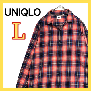 ユニクロ(UNIQLO)のUNIQLO ストライプ ネルシャツ 長袖 Lサイズ カジュアルシャツ 赤黒(シャツ)