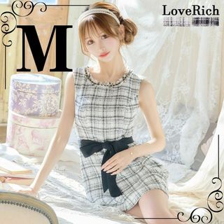 ジュエルズ(JEWELS)のLoverich チェック柄 ノースリーブ キャバドレス M ホワイト ツイード(ナイトドレス)