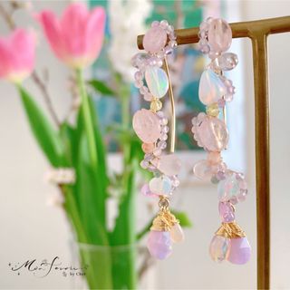  【14kgf】天然石＊桜カラーフックピアス(ピアス)