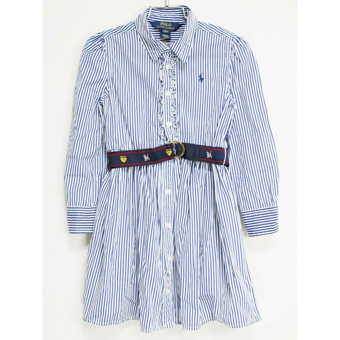 Ralph Lauren(ラルフローレン)の[ラルフローレン/Ralph Lauren]115cm ベルト付長袖シャツワンピース 紺×白 袖2way【中古】子供服 キッズ kids 女の子 春秋 219032 onepi キッズ/ベビー/マタニティのキッズ服女の子用(90cm~)(ワンピース)の商品写真