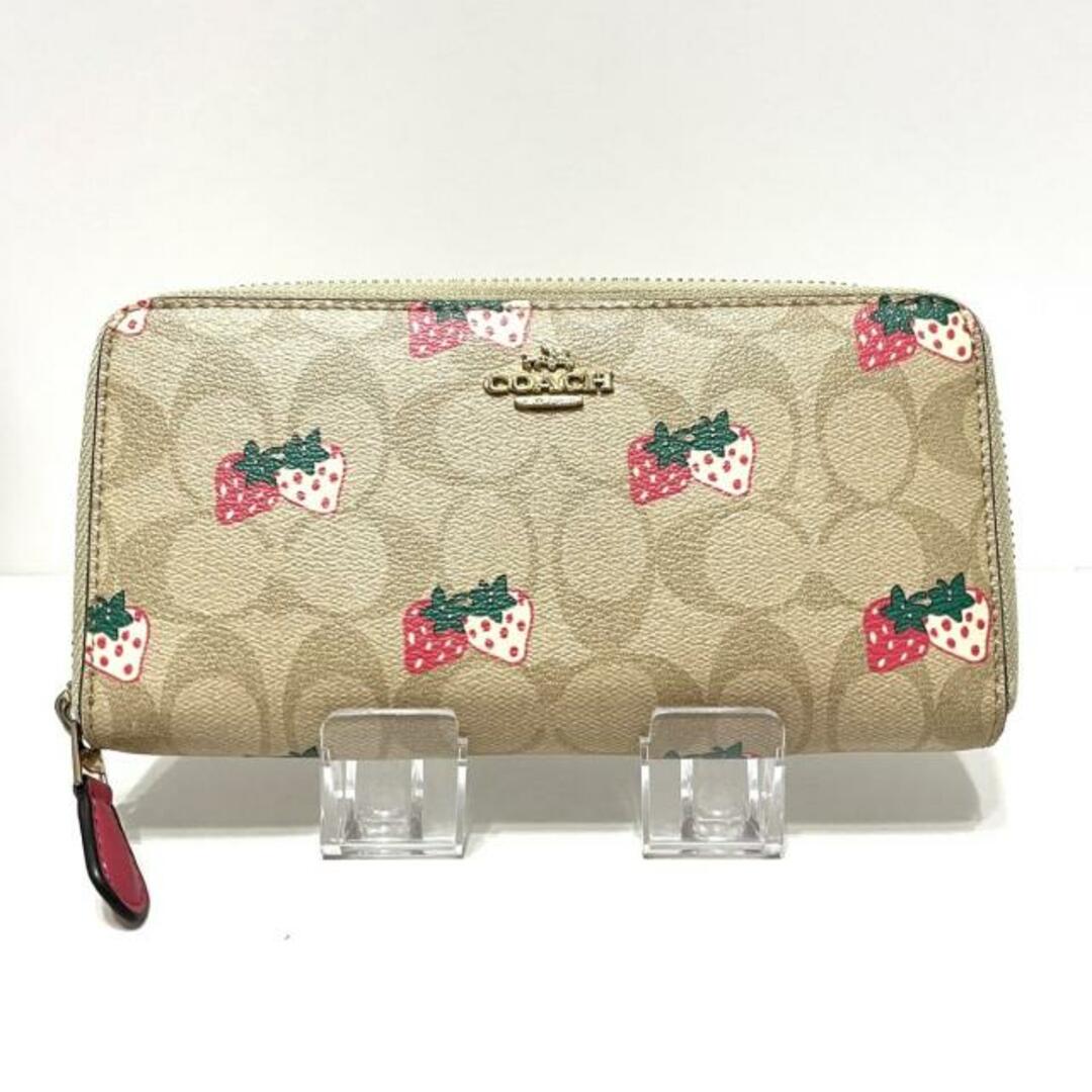 COACH(コーチ)のCOACH(コーチ) 長財布 シグネチャー柄 F98126 ベージュ×ピンク×マルチ PVC(塩化ビニール)×レザー レディースのファッション小物(財布)の商品写真