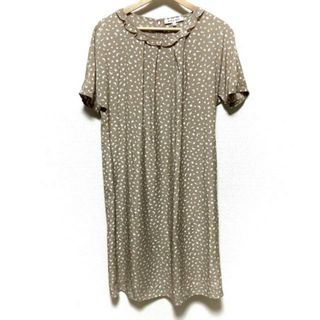 ハナエモリ(HANAE MORI)のHANAE MORI(ハナエモリ) ワンピース サイズ40 M レディース - ベージュ×白 クルーネック/半袖/ロング/フリル/海(その他)