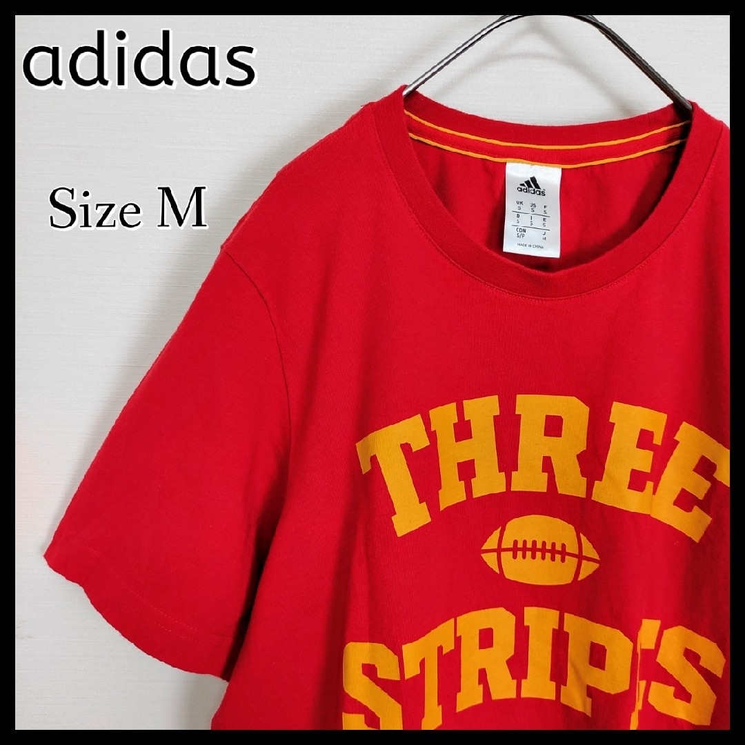 adidas(アディダス)のadidas☆刺繍ロゴ付プリントTシャツ　M　レッド　パフォーマンスロゴ　綿 メンズのトップス(Tシャツ/カットソー(半袖/袖なし))の商品写真