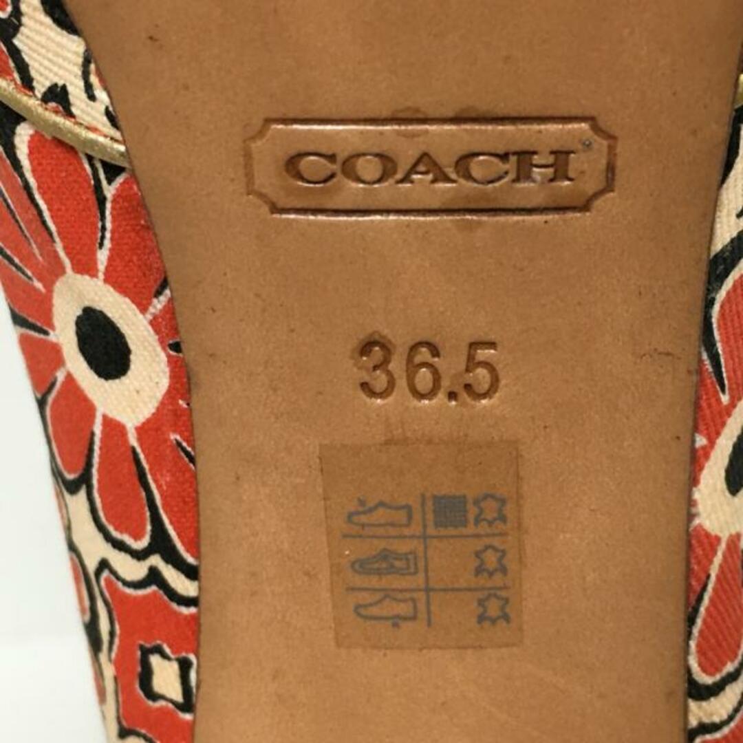 COACH(コーチ)のCOACH(コーチ) パンプス 36.5 レディース - レッド×ベージュ×黒 花柄/オープントゥ コットン レディースの靴/シューズ(ハイヒール/パンプス)の商品写真