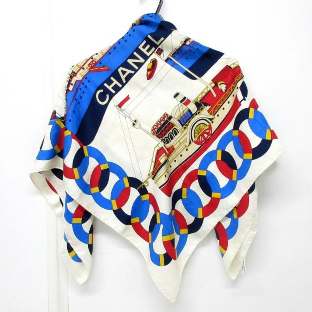 CHANEL(シャネル)のCHANEL(シャネル) スカーフ - アイボリー×ブルー×マルチ 船柄 レディースのファッション小物(バンダナ/スカーフ)の商品写真