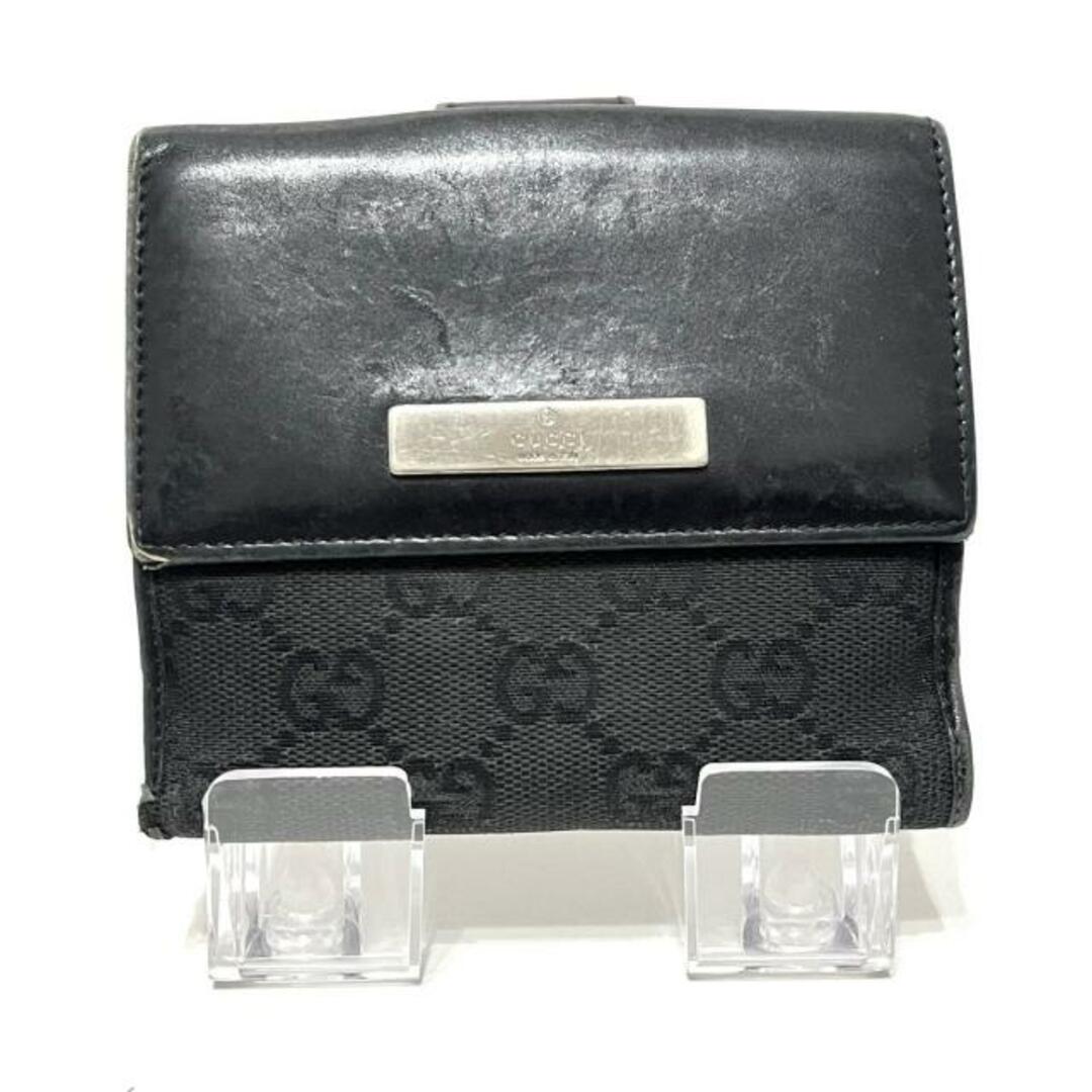 GUCCI(グッチ) Wホック財布 GG柄，メタルバー 05504 黒 ジャガード×レザー