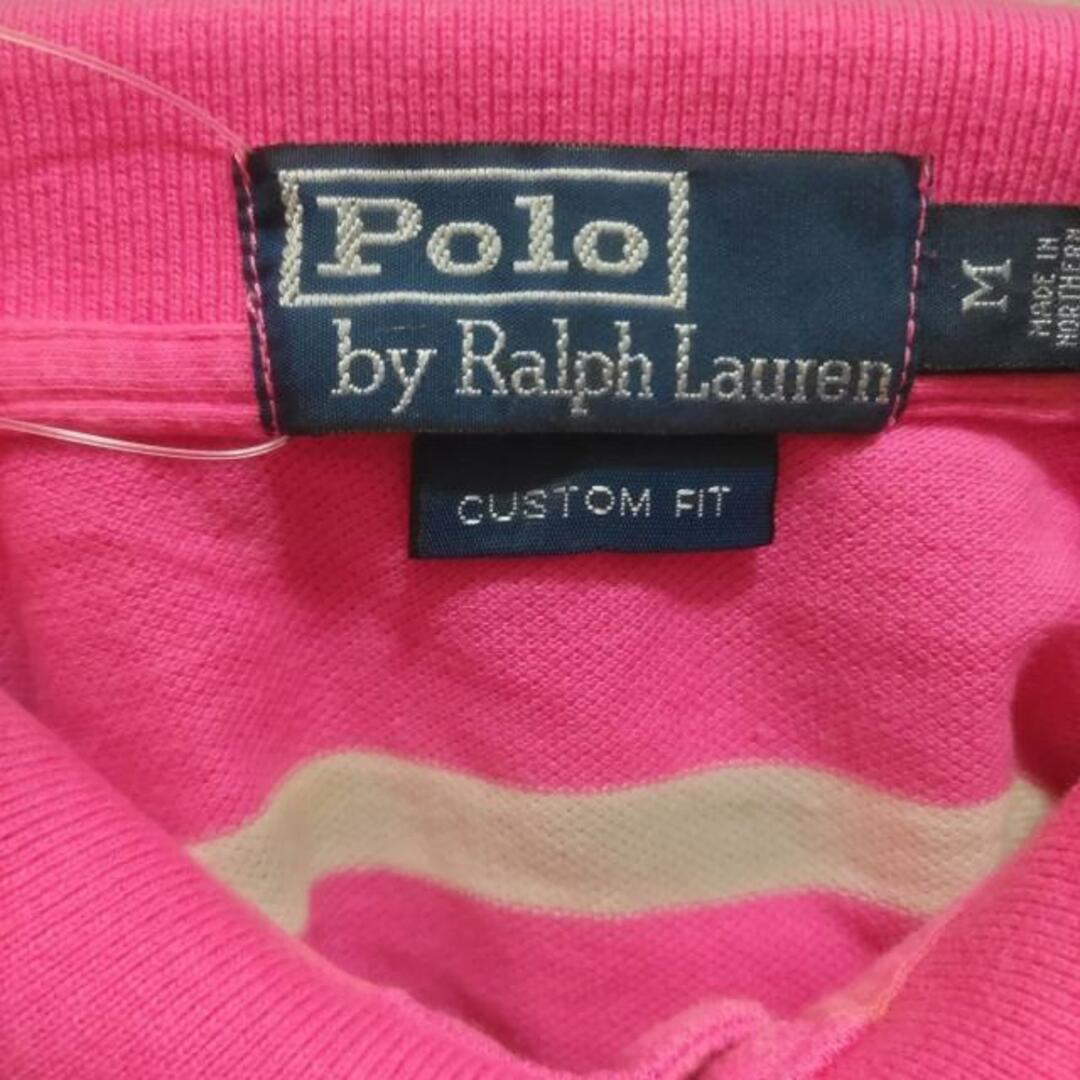 POLO RALPH LAUREN(ポロラルフローレン)のPOLObyRalphLauren(ポロラルフローレン) 半袖ポロシャツ サイズM メンズ美品  - ピンク×白 ボーダー メンズのトップス(ポロシャツ)の商品写真