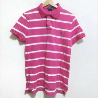 ポロラルフローレン(POLO RALPH LAUREN)のPOLObyRalphLauren(ポロラルフローレン) 半袖ポロシャツ サイズM メンズ美品  - ピンク×白 ボーダー(ポロシャツ)