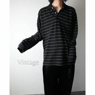 ヴィンテージ(VINTAGE)の90s puritan モノトーン ボーダー オーバーサイズ 長袖 ポロシャツ(ポロシャツ)