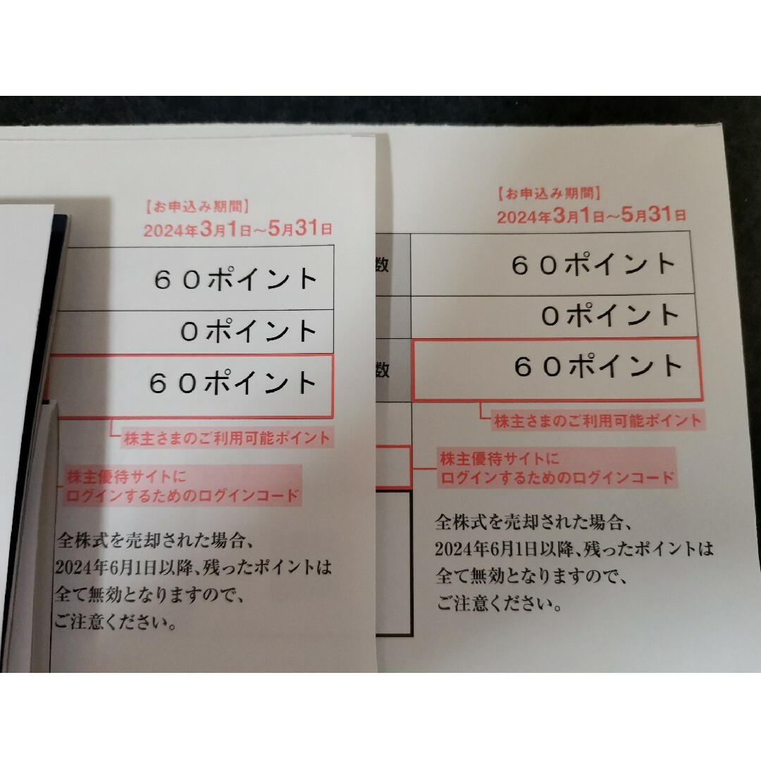60ポイント×2 ポーラオルビス　株主優待　カタログギフト チケットの優待券/割引券(その他)の商品写真