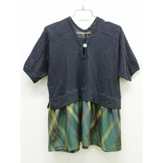 【値下げ!】△フィス/FITH△100cm 五分袖ワンピース 濃紺×グリーン系チェック【中古】子供服 キッズ kids 女の子 春秋 409032 onepi